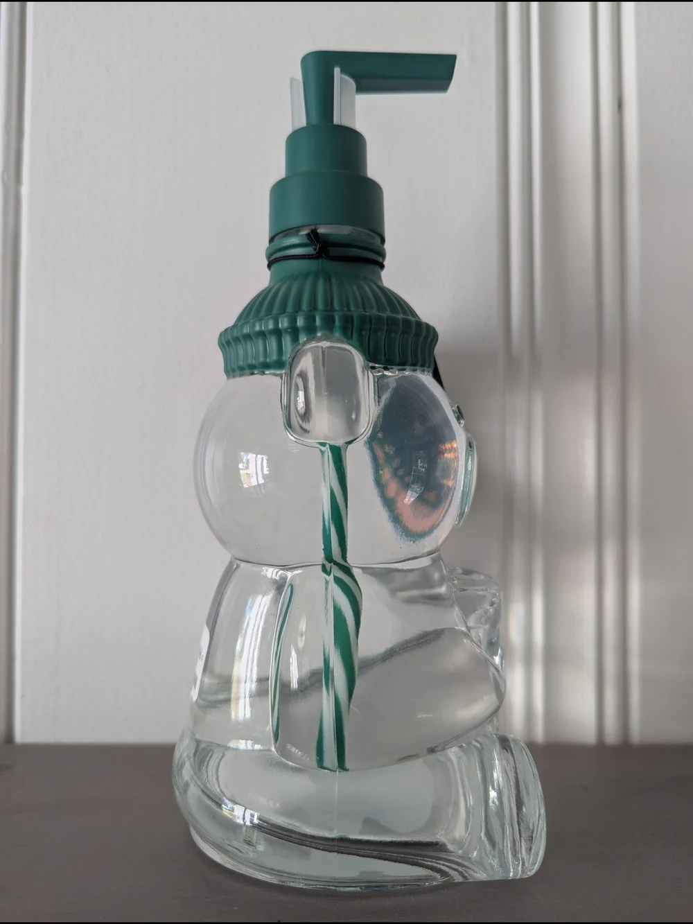 Glass Bear Cup Soap Dispenser with Green Straw Lid